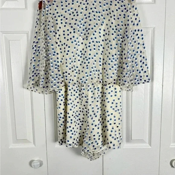 Lovers and Friends Blue and Cream Polka Dot Short Pants Romper - Picture 11 of 11